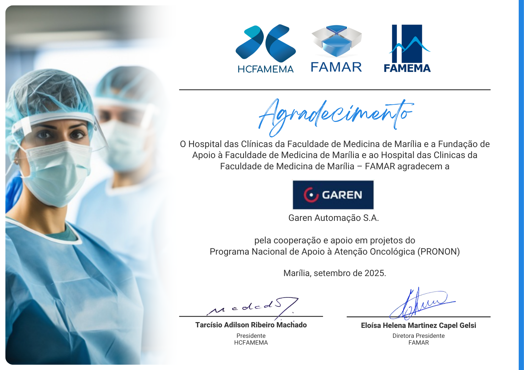 Certificado de agradecimento Garen